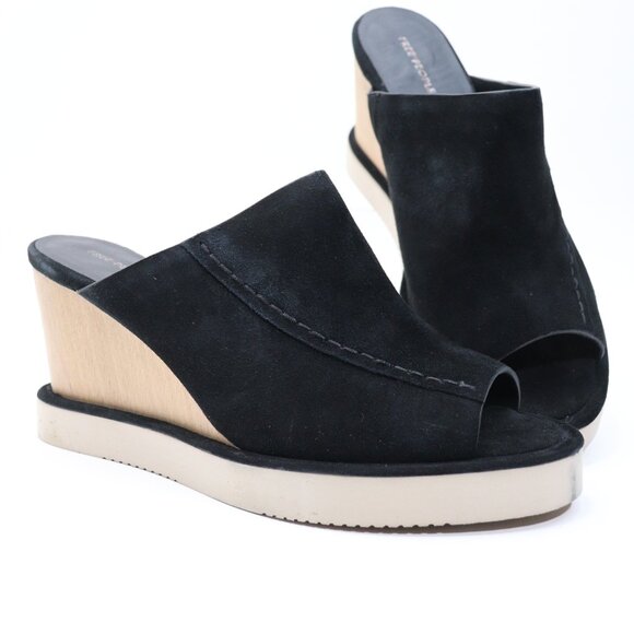 Free People Collection Leather/ Suede Running in Wedges Black Women's Size 10 - Picture 3 of 16